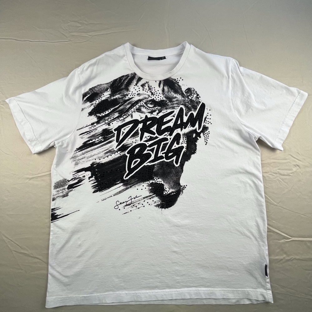 Sean John T-Shirt Mens 2XL White Dream Big Tiger Rhinestone Graphic Hip Hop